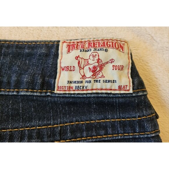 True Religion Joey Women's 29 Bootcut Gold Foil Flap Pocket Blue Jeans - Picture 8 of 15